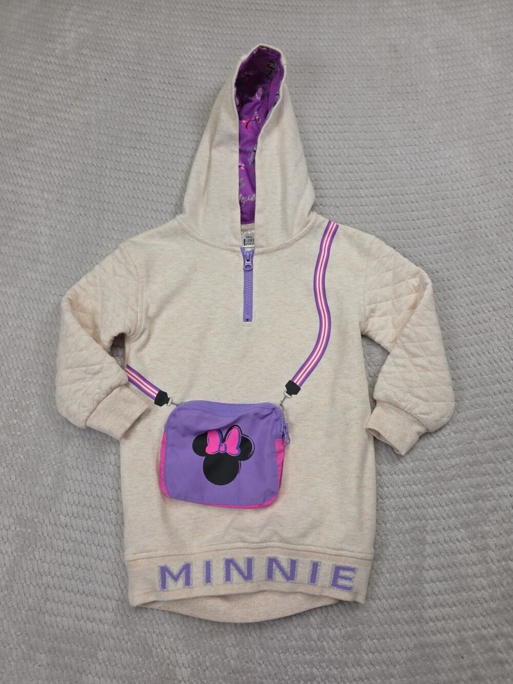 Disney Minnie Mouse Sweatshirt Dress Girls XS 4/5 Hooded Purse Pocket Tunic Top
